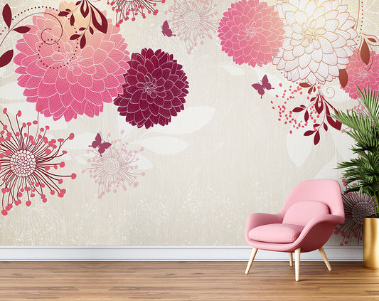 Red Flowers Decorative Wallpaper