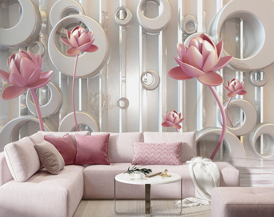Embossed Pink Lotus Beautiful Flowers Wallpaper