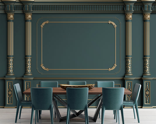 Dining Room - Classic Interior Blue Color Wallpaper For Bedroom