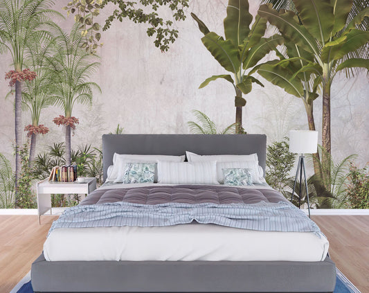 Bedroom - Palm & Banana Tree Watercolour – Botanical Wall Mural, Custom Size
