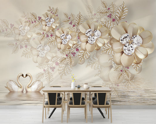 Diamond Flowers And Swan Jewelry Wallpaper
