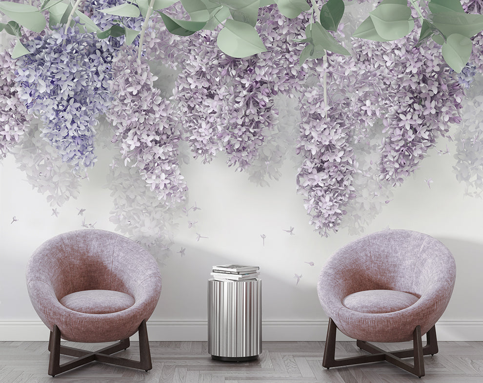 3D Lilac Wisteria Flower Mural Wallpaper
