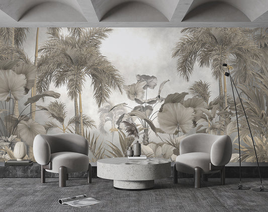 Living Room - Tropical Palm Forest Wall Mural Wallpaper, Custom Size