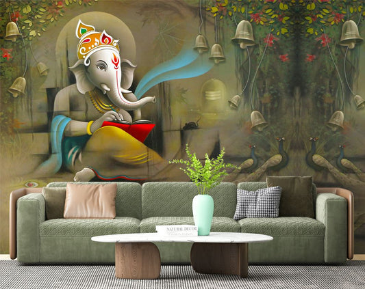 God Ganesha 3D Mural Wallpaper For Living Room