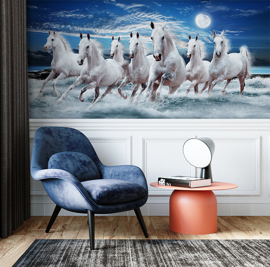 Living Room - White Horses Running Mural Wallpaper