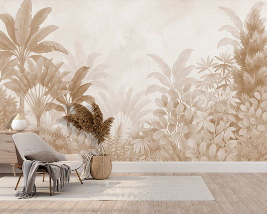 Living Room - Tropical Jungle Leaf Wall Mural Wallpaper, Custom Size