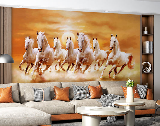 White Seven Horses Running Painting Wallpaper