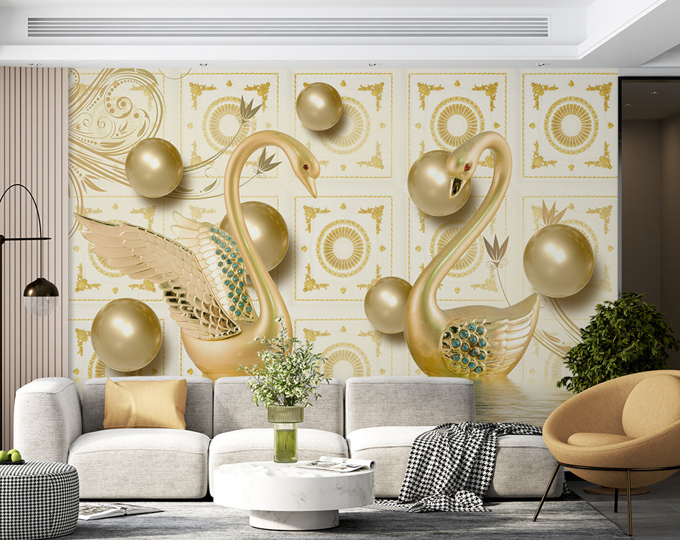 Golden Swan Mural Wallpaper