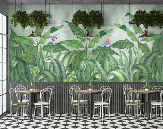 Green Big Leaf And Tree Wallpaper Banana Leaf Wallpaper for Wall