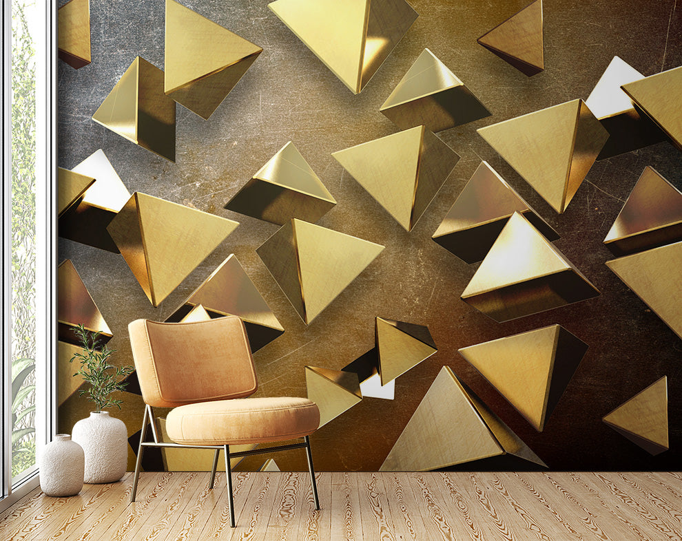 3D Gold Geometric Art Wallpaper