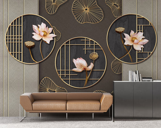 3D Circular Decorative Rings Beautiful Flowers Wallpaper