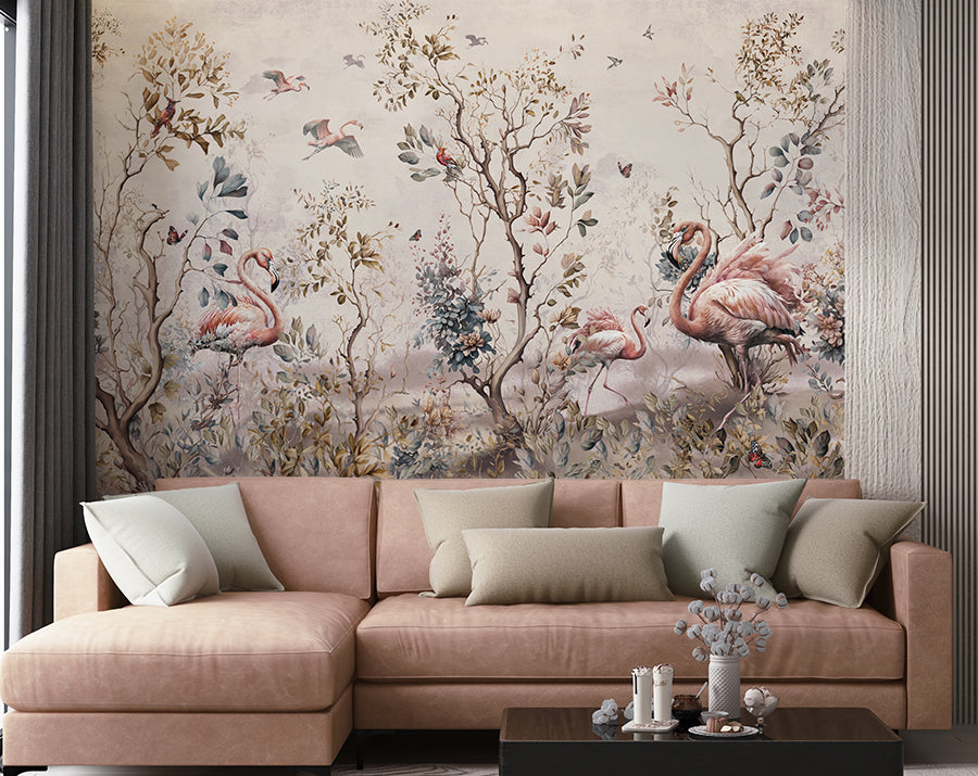 Leaves Tropical Forest And Flamingo Wallpaper