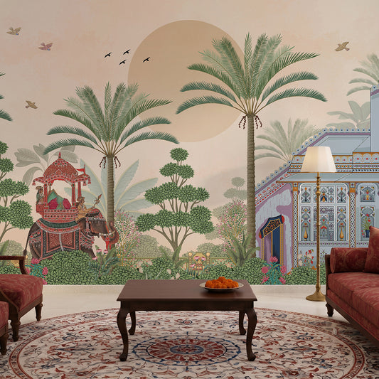 Pooja Room - The Maharaja's Journey – Indian Elephant Wall Mural Wallpaper, Custom Size