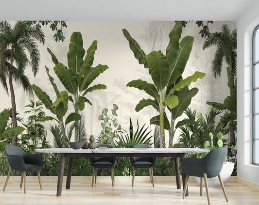 Dining Room - Banana Leaf Botanical Forest – Tropical Wall Mural, Custom Size