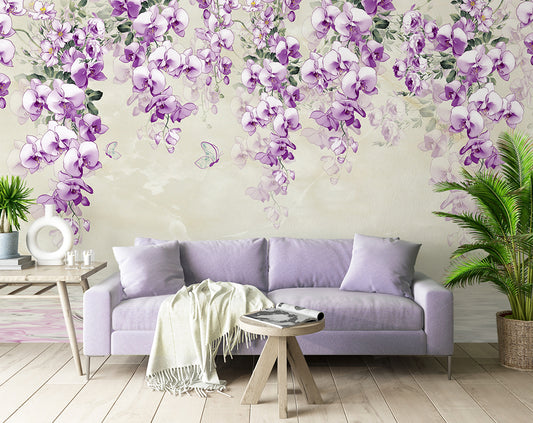 Hanging Purple Flower And Butterfly Wallpaper