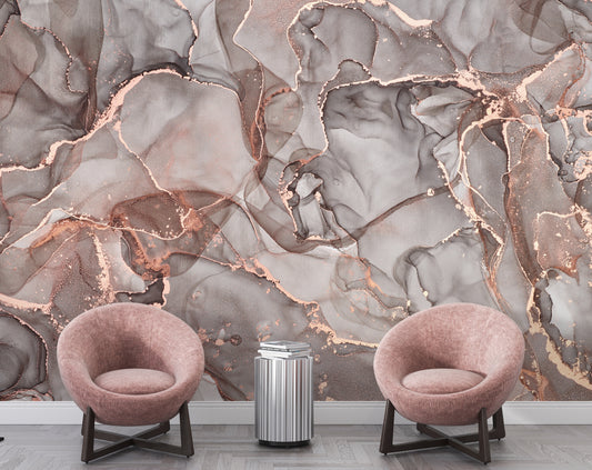 Living Room - Beige Pink Mix Marble Wallpaper