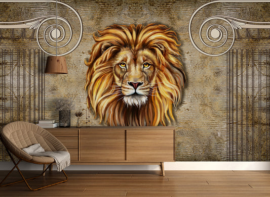 Living Room - 3D Animal Gold Lion Wallpaper