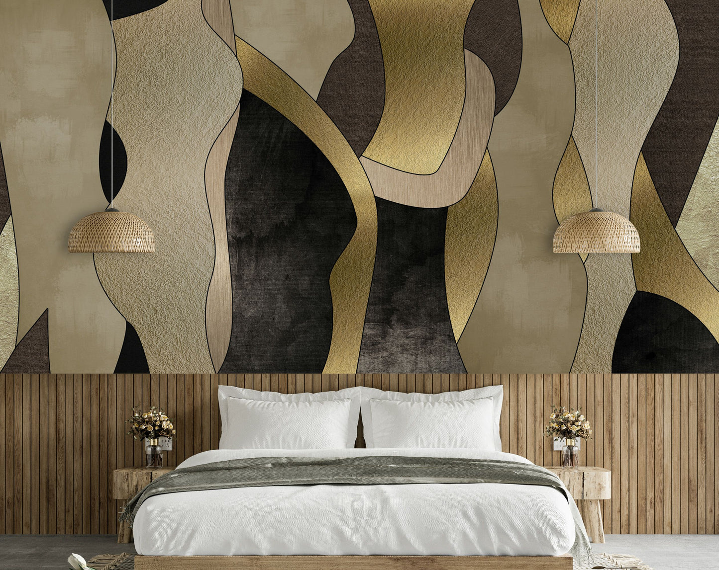 Abstract Golden Black Creamy Modern Wallpaper