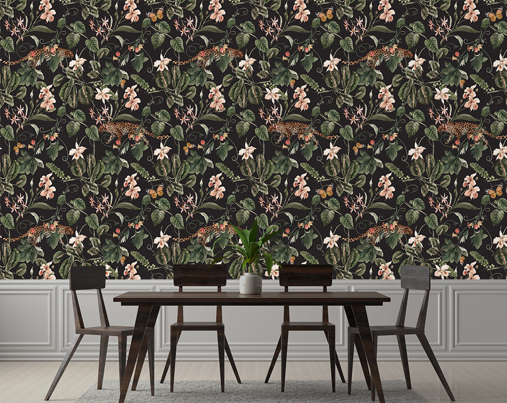 Dark Tropical Leaves And Tiger Wallpaper Rolls