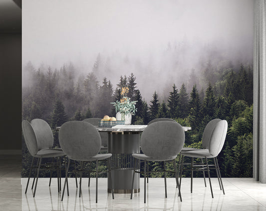 Dining Room - Foggy Forest Montane Nature Wallpaper