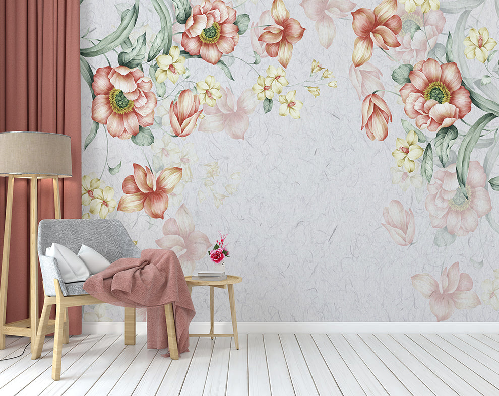 Peach Flowers Custom Retro Wallpaper