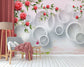 Rose flowers on 3D white circle wallpaper - view 2
