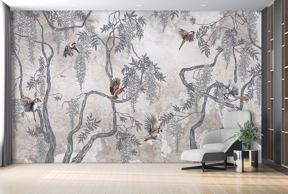 Chinoiserie Forest Branches Mural Wallpaper