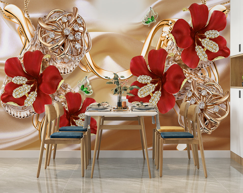 Luxury 3D Jewelry Floral Wallpaper