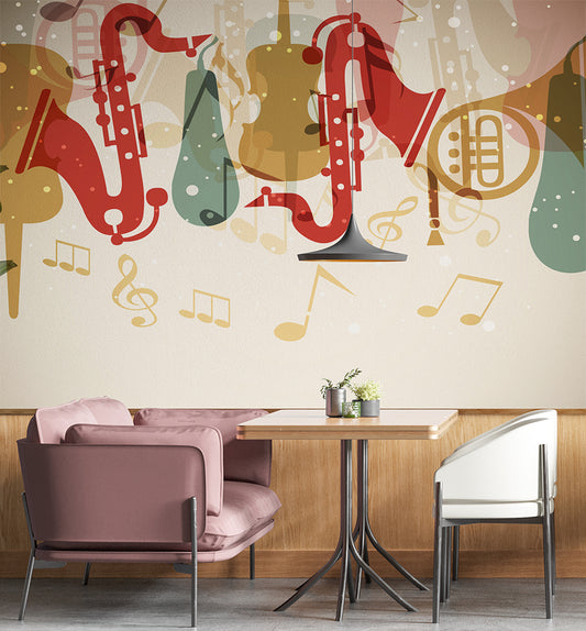 Colorful Jazz Instruments Musical With Notes Wallpaper