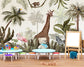 Antique Forest Drawing Wallpaper For Living Room Jungle Animals Watercolor Wallpaper