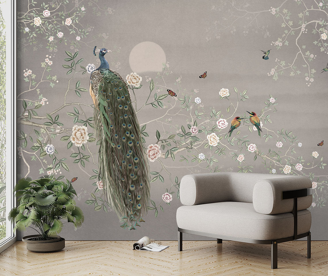 Beautiful peacock chinoiserie wallpaper