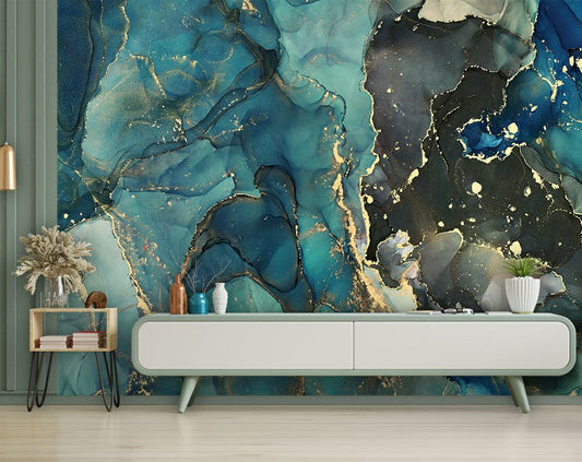 Blue Marble Ink Abstract Art Wallpaper