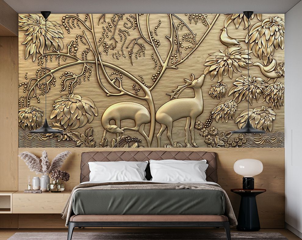 3D Mural Coper Jungle Theme With Animal Wallpaper