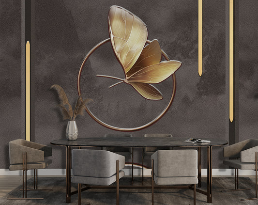 3D Golden Metallic Butterfly Wallpaper