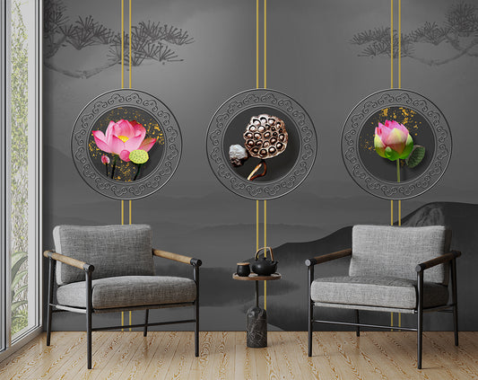 Chinese Style 3D Beautiful Lotus Flowers Wallpaper