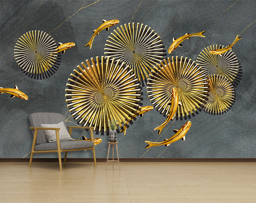 Creative golden chakra and fish wallpaper