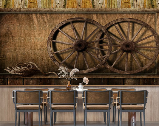 Wagon wheel, nature Wallpaper for cafe and restaurant wall