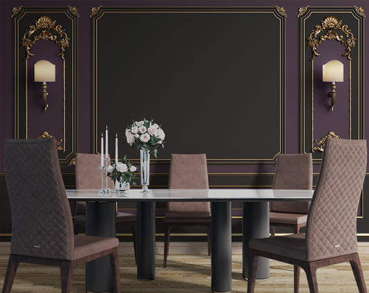 Dining Room - Luxury Purple Bedroom Design 3D Wallpaper