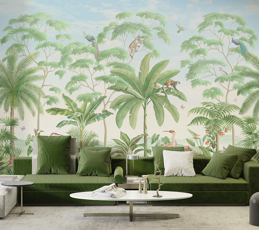 Tropical Jungle Plant And Wildlife Mural Wallpaper
