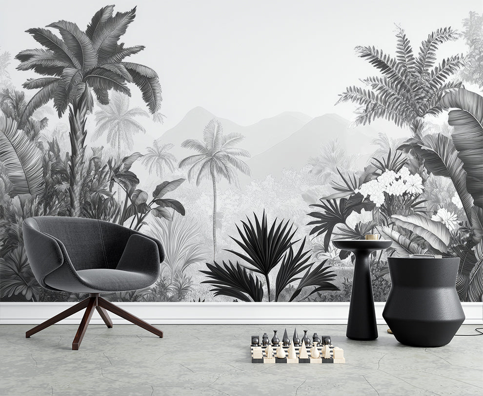 Tropical Palm Trees Black And White Wallpaper