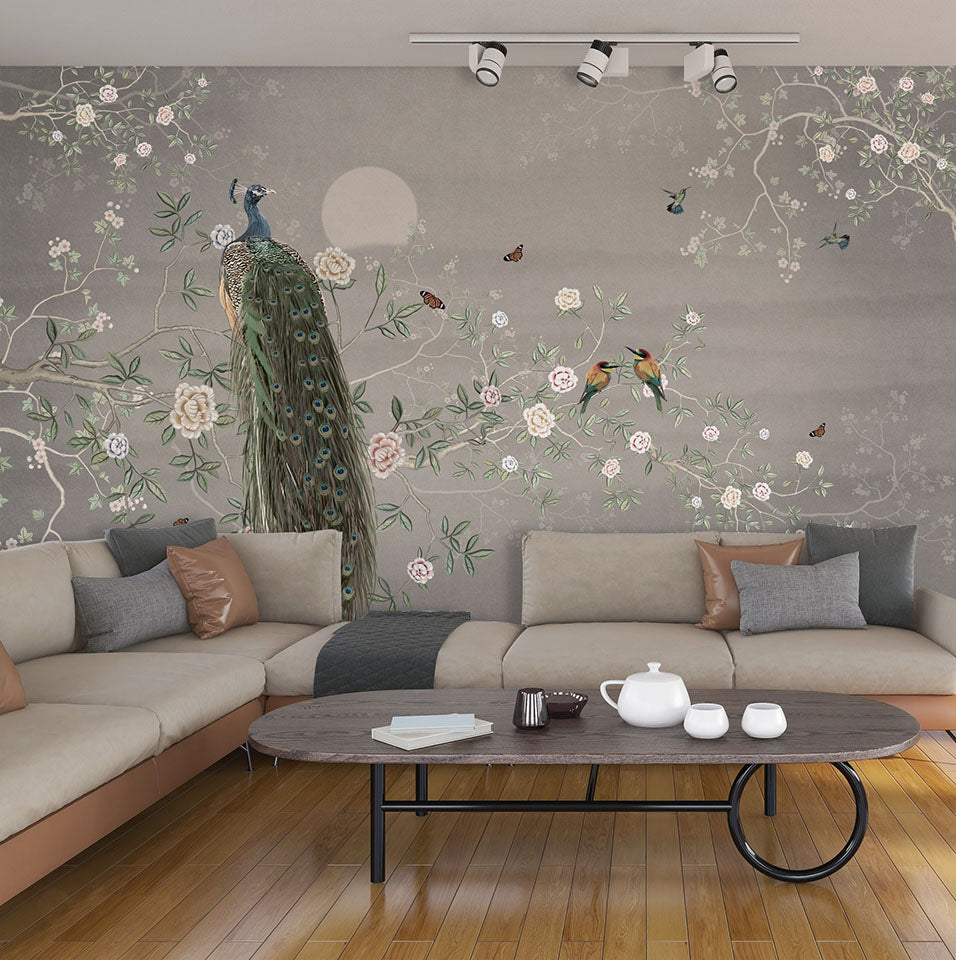 Beautiful peacock chinoiserie wallpaper