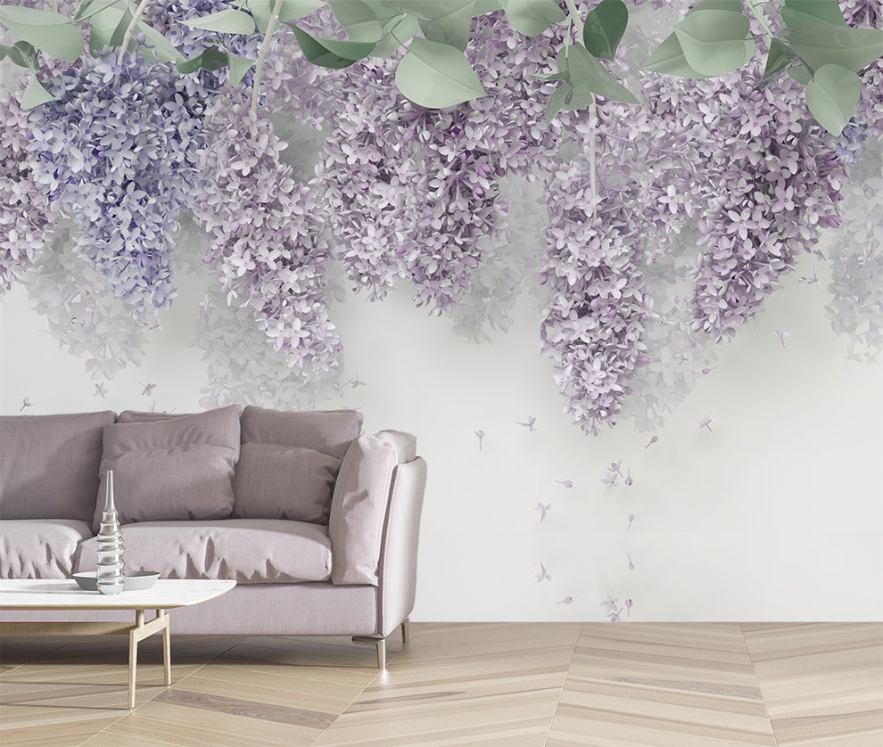 3D Lilac Wisteria Flower Mural Wallpaper