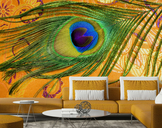 Golden Peacock Feather Wallpaper For Wall
