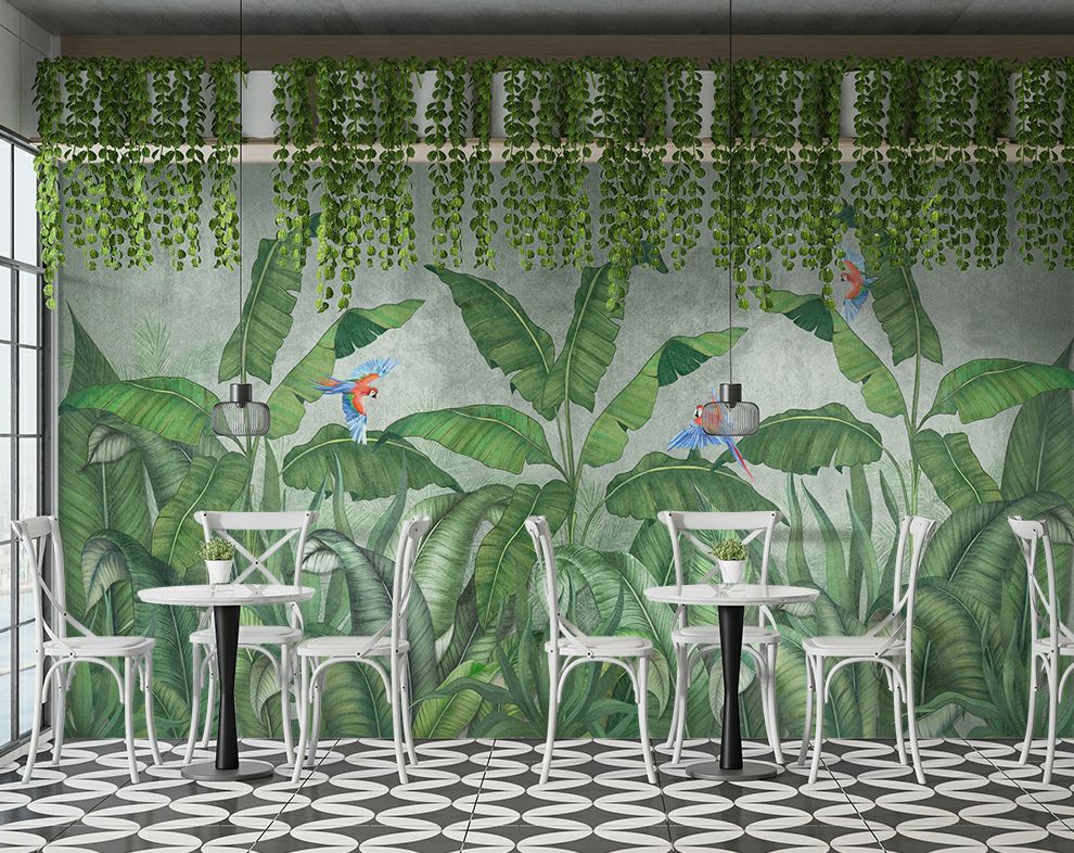 Green Big Leaf And Tree Wallpaper Banana Leaf Wallpaper for Wall