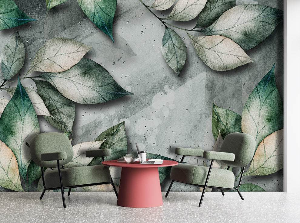 3D Botanical Green Leaves Art Wallpaper