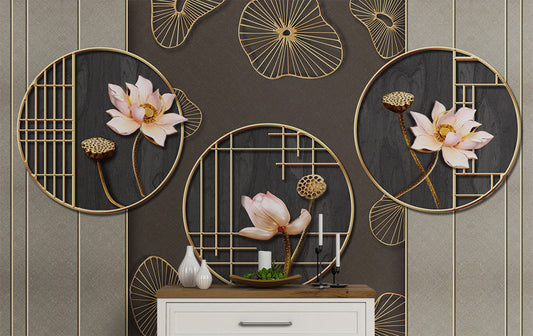 3D Circular Decorative Rings Beautiful Flowers Wallpaper