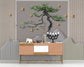 Living Room - Curved Pine Tree And Golden Birds Mural Wallpaper