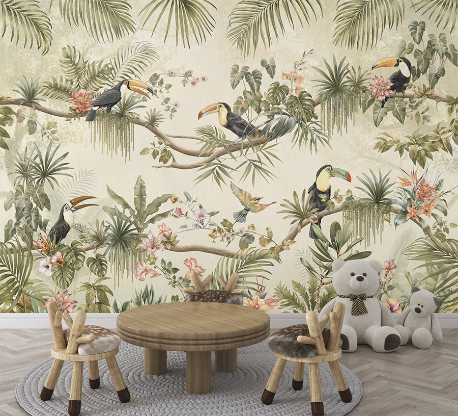 Tropical Jungle And Birds Wallpaper