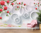 Rose flowers on 3D white circle wallpaper - view 3