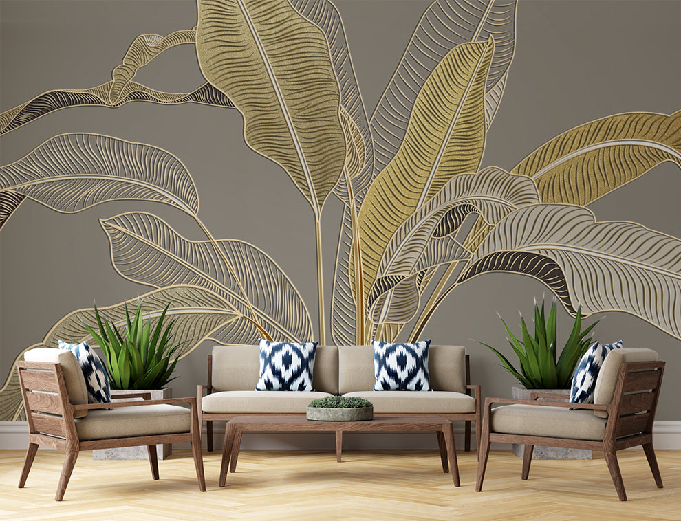 Golden Banana Leaf Tropical Wallpaper